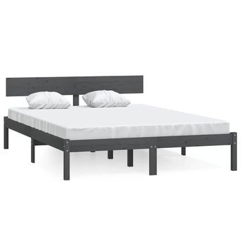 Estructura De Cama Doble Pequeña Sin Colchón Madera Maciza Gris Vidaxl