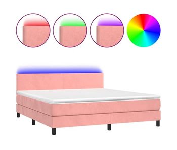 Cama box spring colchón y led terciopelo rosa 160x200 cm diseño plano
