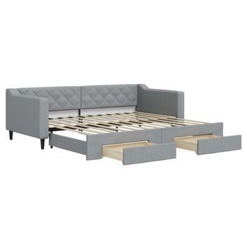 Cama Individual | Cama Para Adultos | Sofá Cama Nido Con Cajones Tela Gris Claro 90x200 Cm