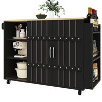 isla de cocina negra con ruedas encimera plegable y puertas correderas 3 cajones 110x42x90 cm madera mdf color negro