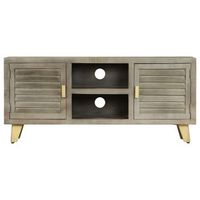 mueble tv de madera de mango maciza gris y laton 110x30x48 cm