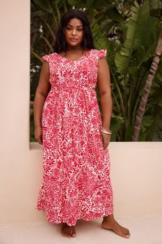Yours Vestido Rojo De Flores Con Volantes En Los Tirantes, Mujer Curvy Y Tallas Grandes, Yours