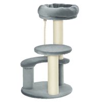 pawhut arbol rascador para gato 3 niveles cuerda colgante plataformas felpa postes sisal natural 40x65cm gris   aosom espana