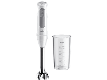Batidora de mano - Braun Minipimer MultiQuick 5 MQ50001MWH, 1000 W, Vaso 0.6 l, PowerVell VPlus, EasyClick Plus, 21 Velocidades, Blanco/Gris