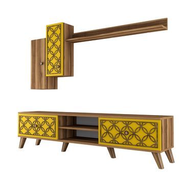 Mueble Tv Con Estante Class S Amarillo Nogal