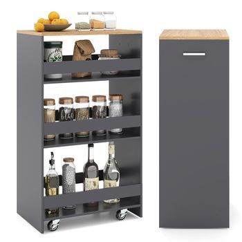 Carro De Almacenamiento Estrecho De 4 Niveles, Costway Carrito Auxiliar(47,5x30x80,5,gris Y Natural)