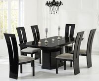 carvelle 160cm black pedestal marble table with verbier chairs