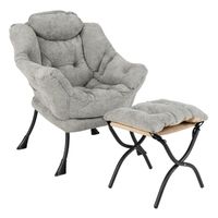 costway silla perezosa con otomana sillon de acento de lectura tapizado sherpa de gran tamano con reposapies plegable para salon dormitorio gris