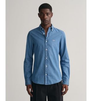 Gant para hombre. 3000402 Camisa Slim Fit azul (S), Casual, Algodón, Manga larga