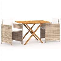 conjunto comedor jardin 3 uds  mueble jardin mesa y sillas con cojines beige