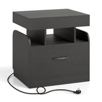 costway mesita de noche con 2 tomas de corriente 1 puerto usb 1 puerto tipo-c con cajon estantes mesilla de noche dormitorio 50 x 40 x 55 cm negro