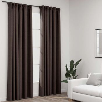 2 Piezas Cortinas Opacas | Cortinas Oscurantes Ganchos Look De Lino Gris Taupe140x245cm Cfw31312