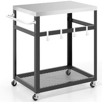 carro para parrilla de acero inoxidable de 2 niveles con ruedas manija y ganchos mesa de trabajo para carrito para exteriores