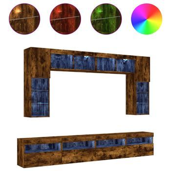 Muebles De Tv De Pared Con Luces Led 8 Piezas Roble Ahumado Vidaxl