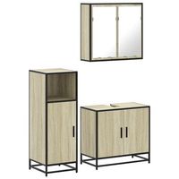 set de mueble de bano  armarios de bano 3 uds madera contrachapada roble sonoma