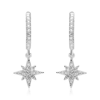 Pendientes plegables de plata 925 estrella con circonita