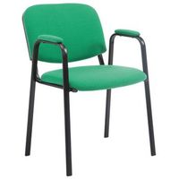 silla de visita con reposabrazos integrados para zona de espera en tejido verde base de 4 patas en metal negro 100003388