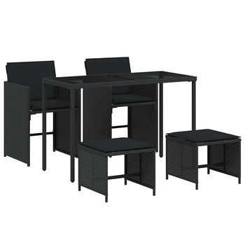 Conjunto De Muebles Jardín 5 Uds | Mesa Y Sillas Con Cojines Ratán Sintético Negro