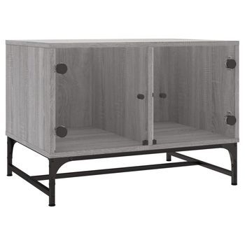 Mesa De Centro Con Puertas De Vidrio Gris Sonoma 68,5x50x50 Cm Vidaxl