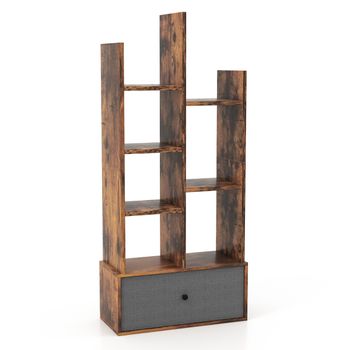 Costway Estantería Librería de 7 Niveles con Cajón y 7 Compartimentos Estabtería de Madera para Sala de Estar Dormitorio 53 x 24 x 118 cm