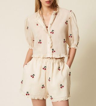 Twinset para mujer. 261TT2421 Shorts Ricamo blanco roto (40), Casual, Rayon