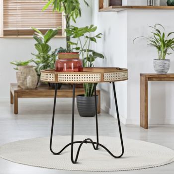 Mesa de centro de madera marrón y metal negro ø 60x60,5 cm