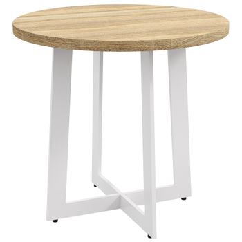 HOMCOM Mesa de Comedor Redonda para 4 Personas Cocina con Tablero de Madera Base de Acero Cruzada Ø80x75 cm Estilo Roble   Aosom España