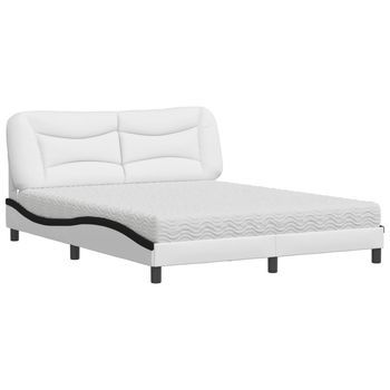 Cama Con Colchón Hvar Cuero Sintético Blanco Y Negro 160x200 Cm Vidaxl