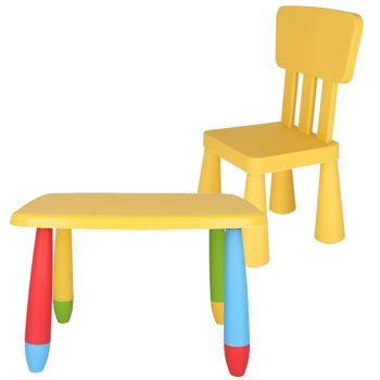 Mesa Infantil Rectangular Amarilla73cm,f58cm,h48cm Silla Marilla  L38cm,f35cm,h