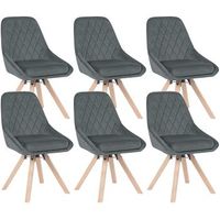 set 6 sillas de comedor giratorias sillas de cocina de terciopelo patas de madera maciza - gris oscuro - woltu