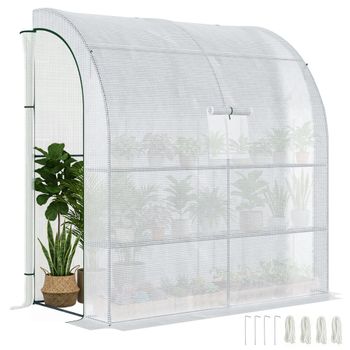 Outsunny Invernadero de Pared para Jardín Terraza con 4 Estantes Cubierta de PE y Tubo Vivero Casero para Cultivo de Plantas 200x100x215 cm Blanco