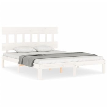 Estructura De Cama Con Cabecero Madera Maciza Blanco 160x200 Cm