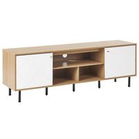 mueble de tv madera de aglomerado clara blanco metal 160 x 56 x 40 cm patas negras 2 puertas 3 baldas escandinavo moderno sala de estar palmer