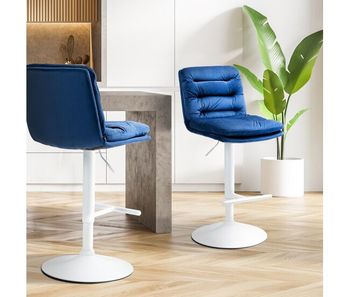 Set de 2 taburetes de bar damar en terciopelo azul 56x42x94 cm