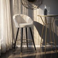 silla de bar redonda de tela beige con respaldo cm 55x56x104