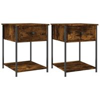 pack 2 uds mesitas noche  mesa auxiliar  mesilla madera ingenieria roble ahumado 44x45x58 cm
