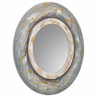espejo redondo de madera con relieve azul d90x2