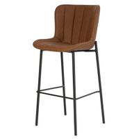 taburete alto con patas de metal con efecto piel marron