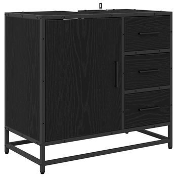 Mueble De Cuarto De Baño Con Cajón Roble Negro 65 X 33 X 60 Cm