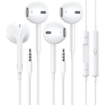 TEMCO Pack de 2 Auriculares Ergonomico con Cable Estéreo con Aislamiento de Ruido Jack de 3,5 mm con Control de Volumen de Micrófono, 1,2m de Cable, Auriculares Intrauditivos para