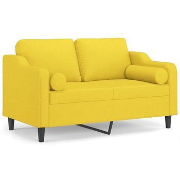 Sofá De 2 Plazas Con Cojines Tela Amarillo Claro 120 Cm Vidaxl