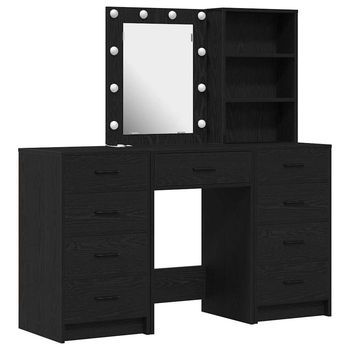 Mesa De Tocador | Mesa De Maquillaje Con Cajón 3 Piezas Negro Madera Contrachapada
