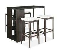 set de bar para jardin 5 pzas y cojines ratan sintetico marron