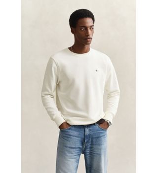 Gant para hombre. 2006065 Sudadera Shield de cuello redondo blanco roto (M), Casual, Algodón