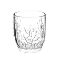 vaso de vidrio transparente con coral en relieve