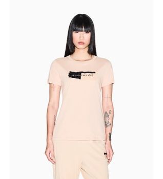 A|X Armani Exchange para mujer. XW001804AF10356U6149 Camiseta Regular beige (XS), Casual, Algodón, Manga corta