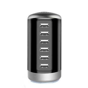 6A 6-Port USB Charger 6USB-A Cargador de carga rápida de escritorio vertical, enchufe EU US para iPhone 15/14/13pro Max