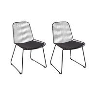 conjunto de 2 sillas de comedor de metal respaldo de alambre asiento de piel sintetica negro pensacola