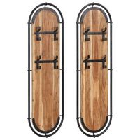 percheros de pared con 4 ganchos 2 uds madera maciza de acacia vidaxl