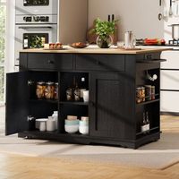 isla de cocina - negra - tomas de corriente - ruedas - almacenamiento optimizado